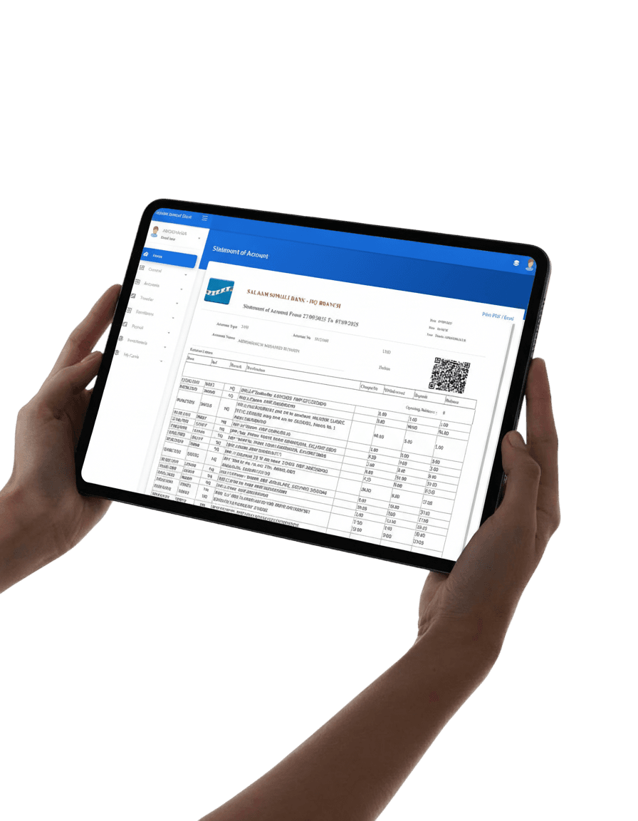 Internet banking statement on tablet