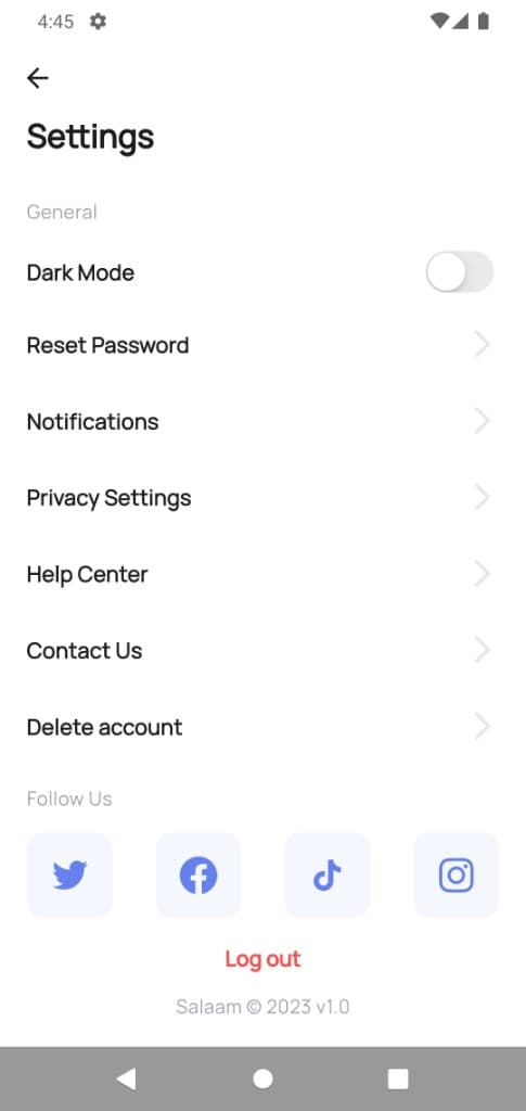Delete account confirmation screen